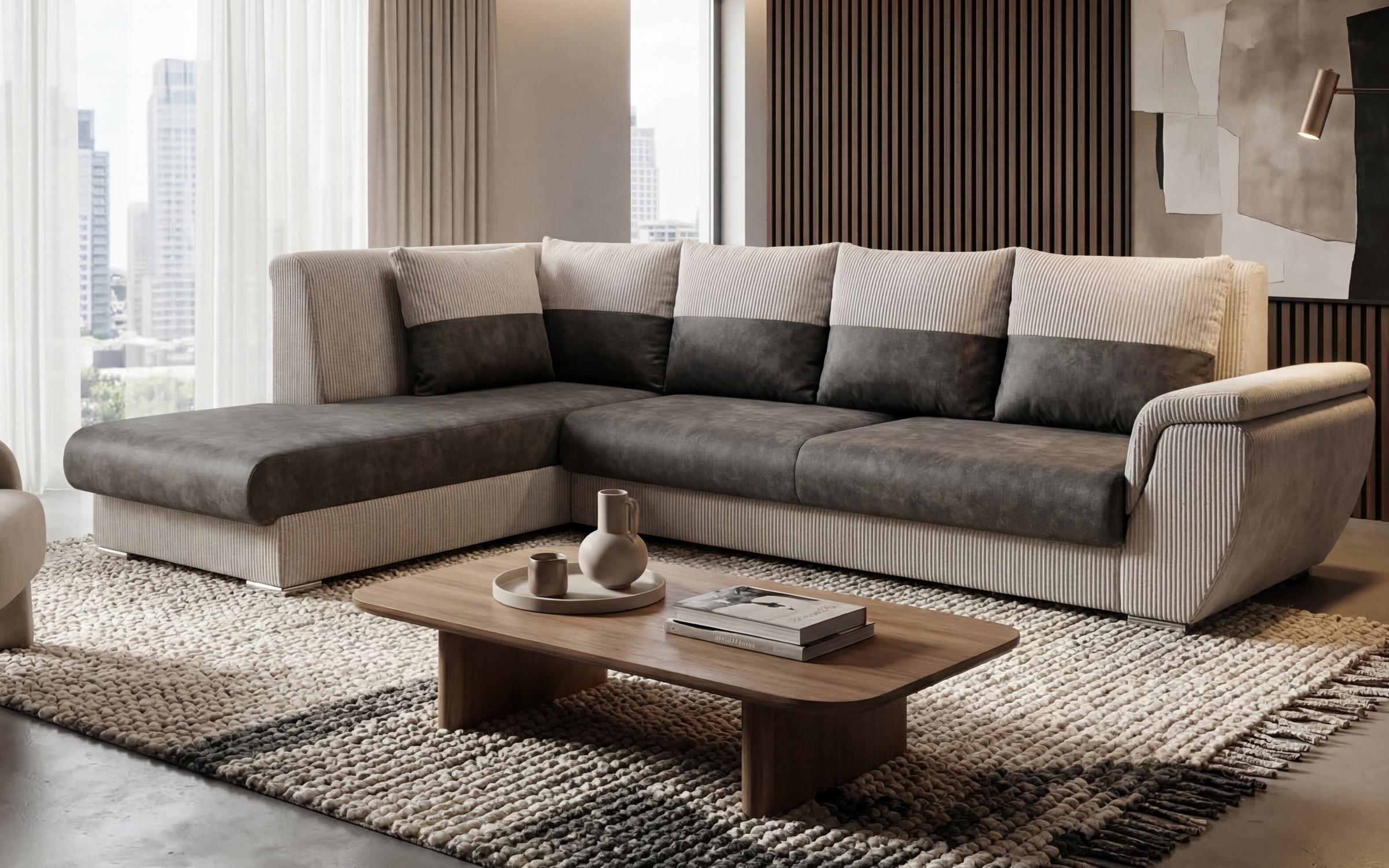 Extendable corner sofa + click-clack mechanism Sorento, dark grey + dark beige  3